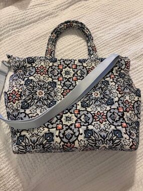 Vera Bradley Quilted Floral Pattern Tote Bag in White, Blue & Pink